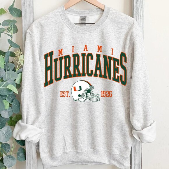 University Of Miami Hurricanes Sweatshirt Miami Hurricanes Football Shirt - Picture 1 of 3